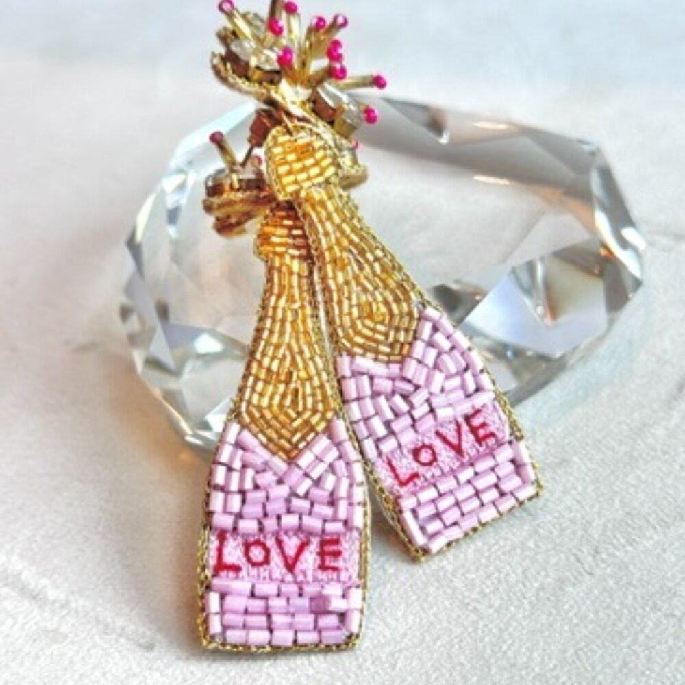 Champagne Bottle "love" Beaded Earrings